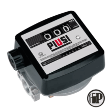 k33-flowmeter-petromechzw20250720_115111 The K33 Mechanical Fuel Flow Meter – 3-Digit features a black and silver design, numeric display, label, and measures fuel volume in liters. The FP logo is visible in the bottom right corner.