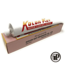 kolor-kut-water-finding-paste-85g-petromechzw A tube of Kolor Kut Water Finding Paste (85g) sits on its striped box. The white tube features red and gold text. The HP logo is visible in the image's bottom right corner.