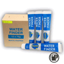 water-finding-paste-petromechzw A box labeled Water Finding Paste 12 x 70g and four blue and white tubes marked Water Finder and Rigana are displayed together. The box reads, "Store in a Cool Place.